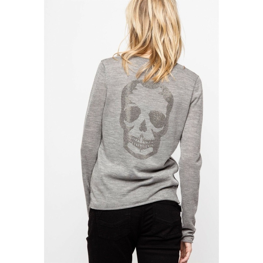 ZADIG & VOLTAIRE Gray Nofsa Merino Wool Skull Sweater